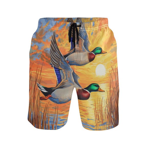 IAUYY Men's Quick-Dry Beach Shorts with All-Over Print - Lightweight Swim Trunks for Summer (S-XXL) Machine Washable,Mallard Ducks in Flight