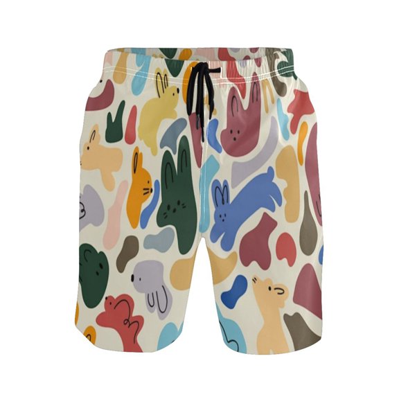 IAUYY Men's Quick-Dry Beach Shorts with All-Over Print - Lightweight Swim Trunks for Summer (S-XXL) Machine Washable,Many Cute Little Animals