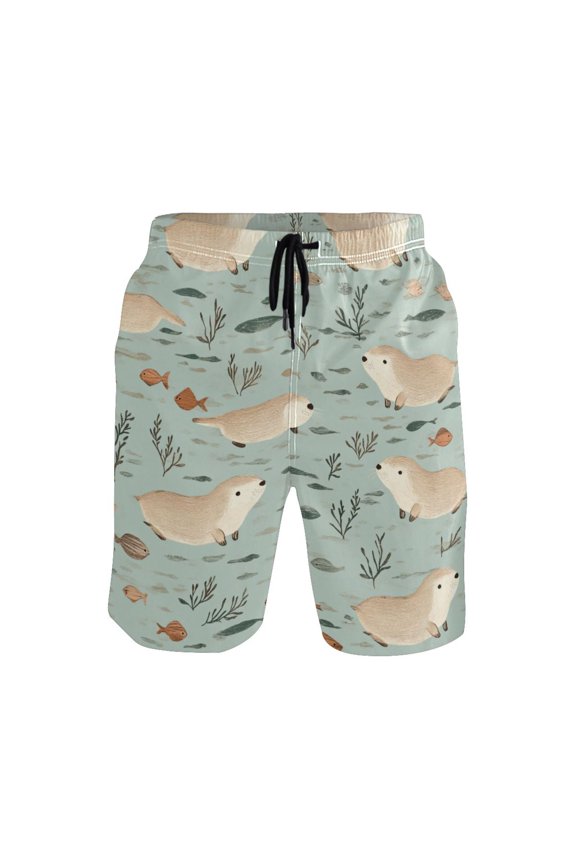 Men's Quick-Dry Beach Shorts with All-Over Print - Lightweight Swim Trunks for Summer (S-XXL) Machine Washable,Many Otters