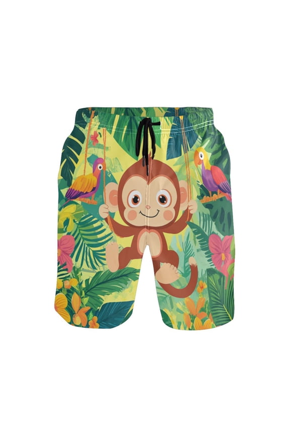 Men's Quick-Dry Beach Shorts with All-Over Print - Lightweight Swim Trunks for Summer (S-XXL) Machine Washable,Monkey