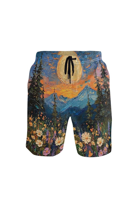 Men's Quick-Dry Beach Shorts with All-Over Print - Lightweight Swim Trunks for Summer (S-XXL) Machine Washable,Oil Painting Of The Sun