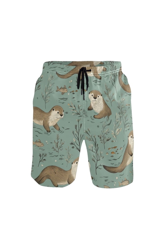 Men's Quick-Dry Beach Shorts with All-Over Print - Lightweight Swim Trunks for Summer (S-XXL) Machine Washable,Otters