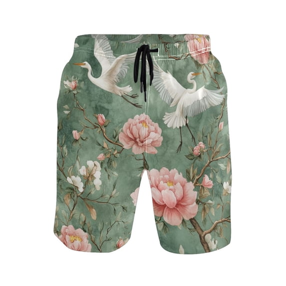 IAUYY Men's Quick-Dry Beach Shorts with All-Over Print - Lightweight Swim Trunks for Summer (S-XXL) Machine Washable,Pink Floral