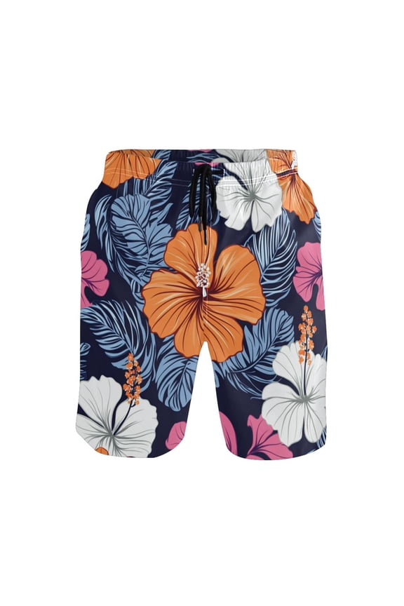 Men's Quick-Dry Beach Shorts with All-Over Print - Lightweight Swim Trunks for Summer (S-XXL) Machine Washable,Tropical Flower Pattern