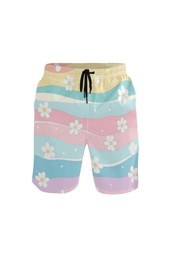 Men's Quick-Dry Beach Shorts with All-Over Print - Lightweight Swim Trunks for Summer (S-XXL) Machine Washable,Waves