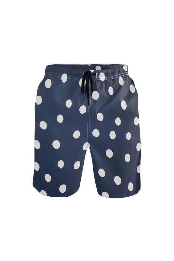 Men's Quick-Dry Beach Shorts with All-Over Print - Lightweight Swim Trunks for Summer (S-XXL) Machine Washable,White Polka Dot