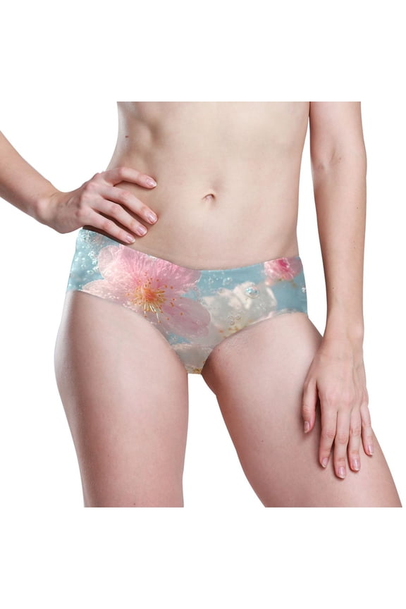 Seamless Women Underwear Thongs ,Medium No Show Ladies Thong-No Line Workout Breathable Comfortable Panties Soft Pale Peach Blossoms