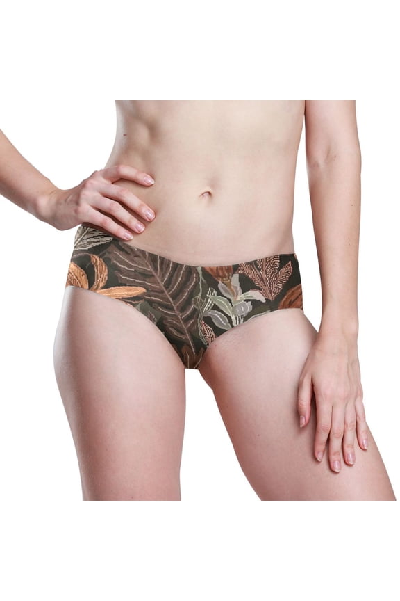 Seamless Women Underwear Thongs ,Medium No Show Ladies Thong-No Line Workout Breathable Comfortable Panties Soft Hibiscus Flowers and Cocoa Beans