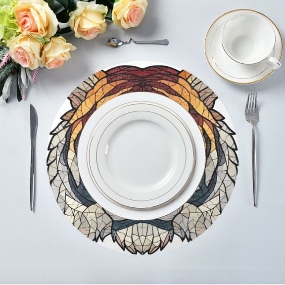 IAUYY Set of 1 Round Placemats for Dining Tables Heat-Resistant and Wear-Resistant DIY Printing Design Table Placemats，Applicable for Christmas Abstract Glass Window