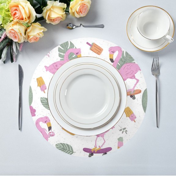IAUYY Set of 1 Round Placemats for Dining Tables Heat-Resistant and Wear-Resistant DIY Printing Design Table Placemats,Applicable for Christmas Around Tropical Leaves and Flowers