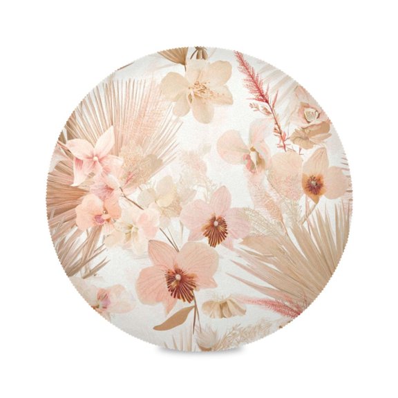IAUYY Set of 1 Round Placemats for Dining Tables Heat-Resistant and Wear-Resistant DIY Printing Design Table Placemats,Applicable for Christmas Beige Tropical Flowers