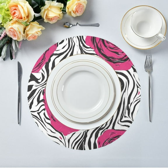 IAUYY Set of 1 Round Placemats for Dining Tables Heat-Resistant and Wear-Resistant DIY Printing Design Table Placemats，Applicable for Christmas Black Rose Pattern