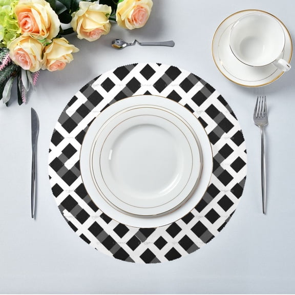 IAUYY Set of 1 Round Placemats for Dining Tables Heat-Resistant and Wear-Resistant DIY Printing Design Table Placemats,Applicable for Christmas Black and White Vector Pattern