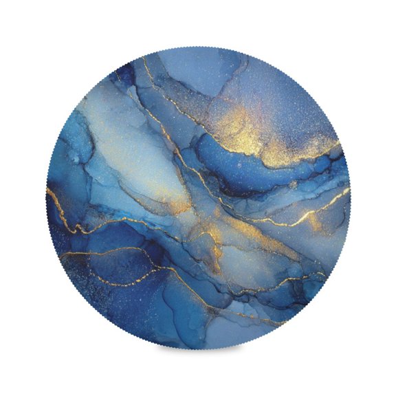 IAUYY Set of 1 Round Placemats for Dining Tables Heat-Resistant and Wear-Resistant DIY Printing Design Table Placemats,Applicable for Christmas Blue Gold Glitter Art