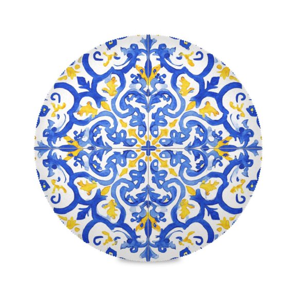 IAUYY Set of 1 Round Placemats for Dining Tables Heat-Resistant and Wear-Resistant DIY Printing Design Table Placemats,Applicable for Christmas Blue and Yellow Watercolor Composition