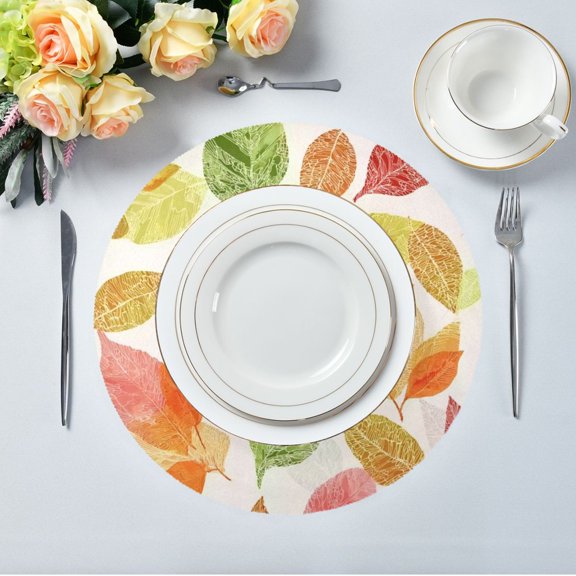IAUYY Set of 1 Round Placemats for Dining Tables Heat-Resistant and Wear-Resistant DIY Printing Design Table Placemats，Applicable for Christmas The Colorful Autumn Leaves