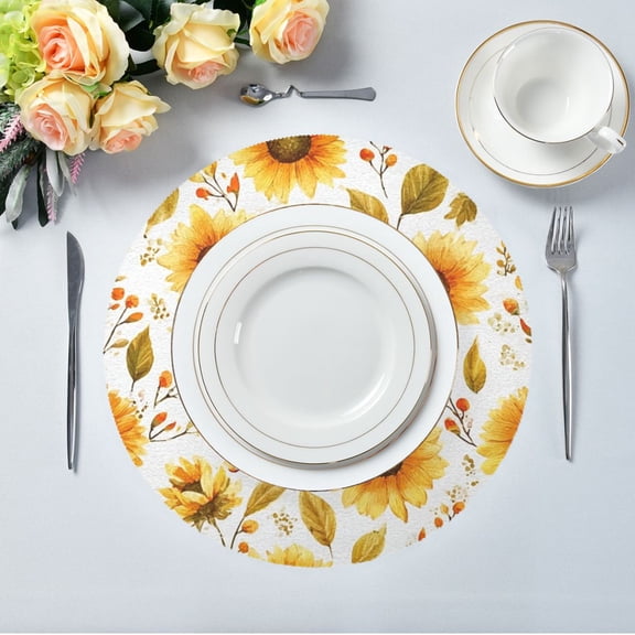 IAUYY Set of 1 Round Placemats for Dining Tables Heat-Resistant and Wear-Resistant DIY Printing Design Table Placemats,Applicable for Christmas D Elements Of Sunflowers