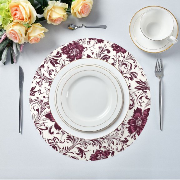 IAUYY Set of 1 Round Placemats for Dining Tables Heat-Resistant and Wear-Resistant DIY Printing Design Table Placemats,Applicable for Christmas Deep Purple Red