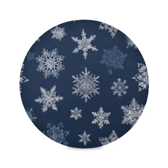 IAUYY Set of 1 Round Placemats for Dining Tables Heat-Resistant and Wear-Resistant DIY Printing Design Table Placemats，Applicable for Christmas Delicate White Snowflakes
