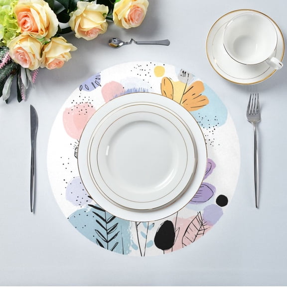 IAUYY Set of 1 Round Placemats for Dining Tables Heat-Resistant and Wear-Resistant DIY Printing Design Table Placemats，Applicable for Christmas Doodle Collage