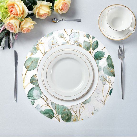 IAUYY Set of 1 Round Placemats for Dining Tables Heat-Resistant and Wear-Resistant DIY Printing Design Table Placemats,Applicable for Christmas Eucalyptus Leaves and Branches