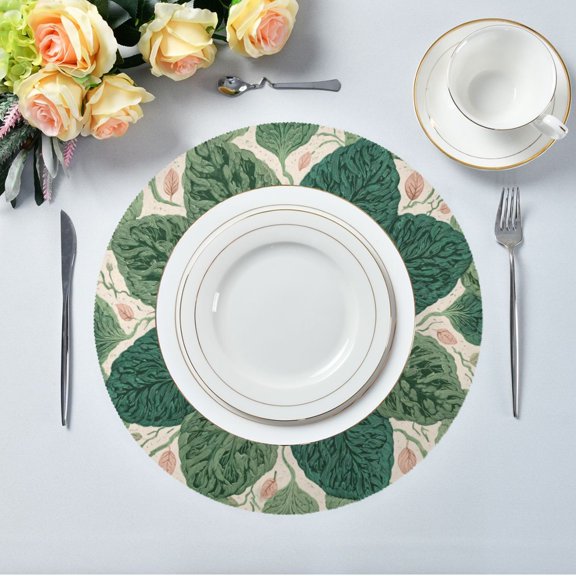 IAUYY Set of 1 Round Placemats for Dining Tables Heat-Resistant and Wear-Resistant DIY Printing Design Table Placemats，Applicable for Christmas Ginseng Leaves