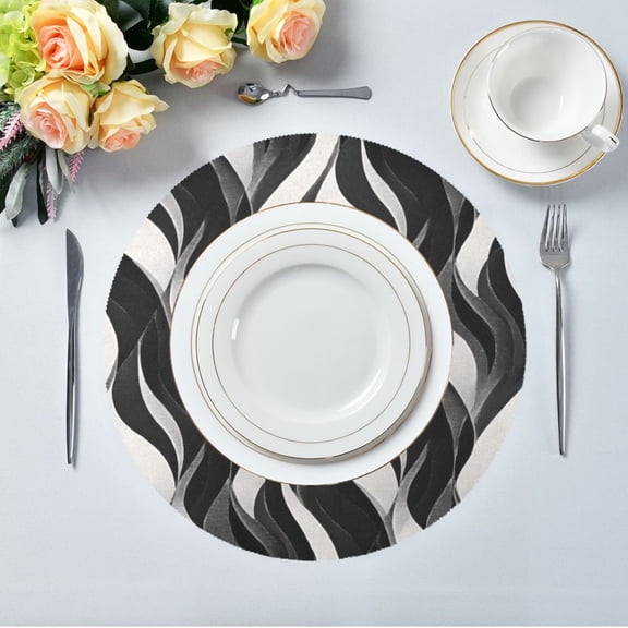 IAUYY Set of 1 Round Placemats for Dining Tables Heat-Resistant and Wear-Resistant DIY Printing Design Table Placemats，Applicable for Christmas Grayscale and Minimalist Style