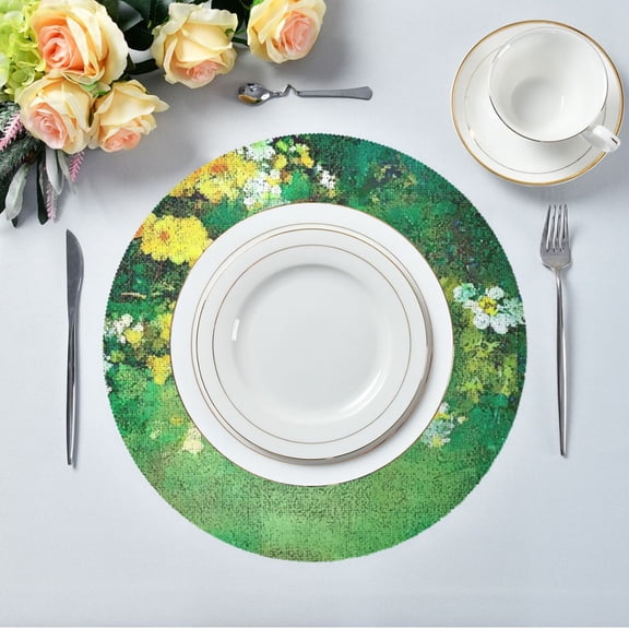 IAUYY Set of 1 Round Placemats for Dining Tables Heat-Resistant and Wear-Resistant DIY Printing Design Table Placemats,Applicable for Christmas A Green Garden in Spring
