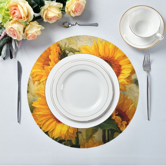 IAUYY Set of 1 Round Placemats for Dining Tables Heat-Resistant and Wear-Resistant DIY Printing Design Table Placemats,Applicable for Christmas The Large Orange Flower