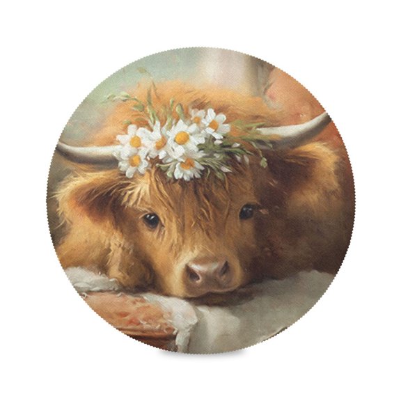 IAUYY Set of 1 Round Placemats for Dining Tables Heat-Resistant and Wear-Resistant DIY Printing Design Table Placemats,Applicable for Christmas Little Cow Resting