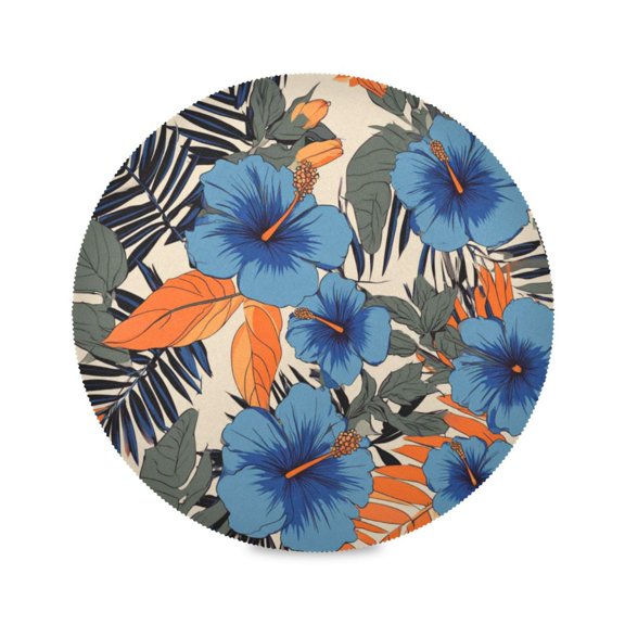 IAUYY Set of 1 Round Placemats for Dining Tables Heat-Resistant and Wear-Resistant DIY Printing Design Table Placemats,Applicable for Christmas Orange Tropical Leaves