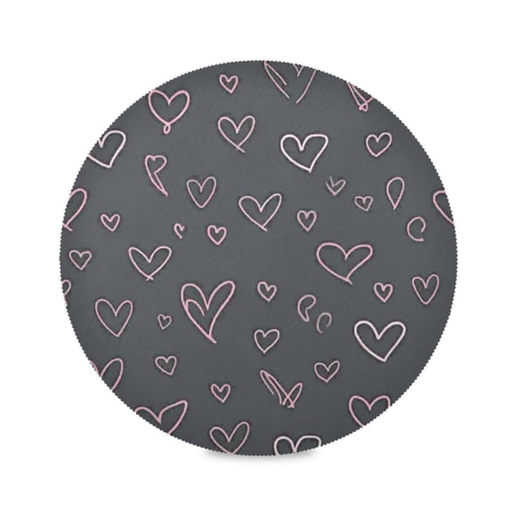 IAUYY Set of 1 Round Placemats for Dining Tables Heat-Resistant and Wear-Resistant DIY Printing Design Table Placemats，Applicable for Christmas Pink Heart-shaped Pattern