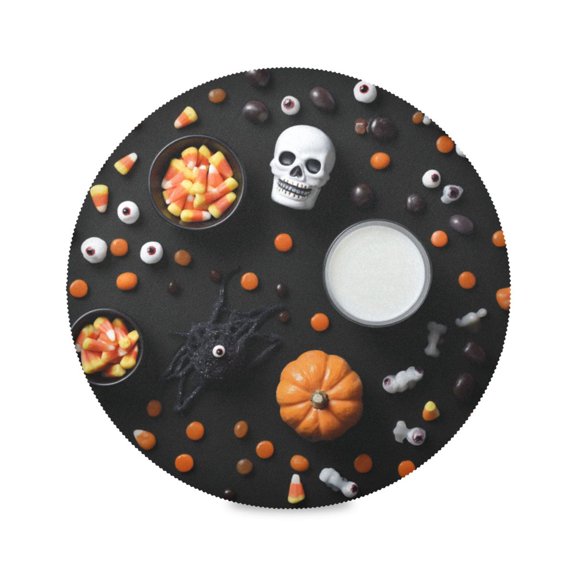 IAUYY Set of 1 Round Placemats for Dining Tables Heat-Resistant and Wear-Resistant DIY Printing Design Table Placemats，Applicable for Christmas Pumpkin Skeleton