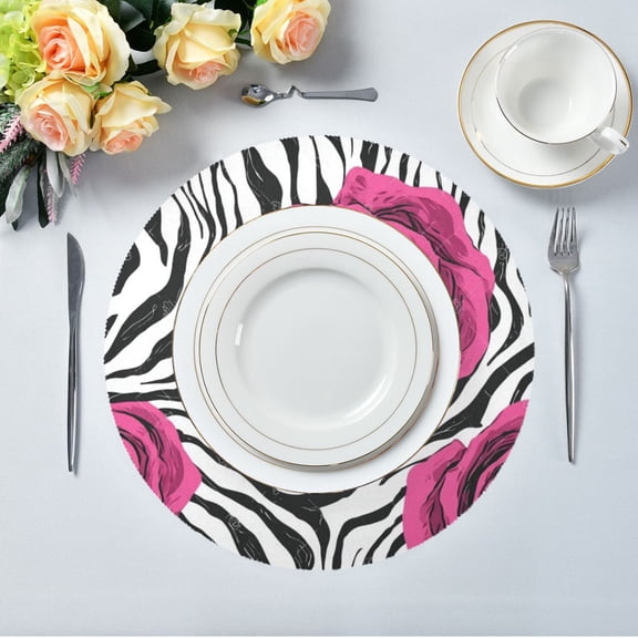 IAUYY Set of 1 Round Placemats for Dining Tables Heat-Resistant and Wear-Resistant DIY Printing Design Table Placemats，Applicable for Christmas Rose-like Zebra Pattern