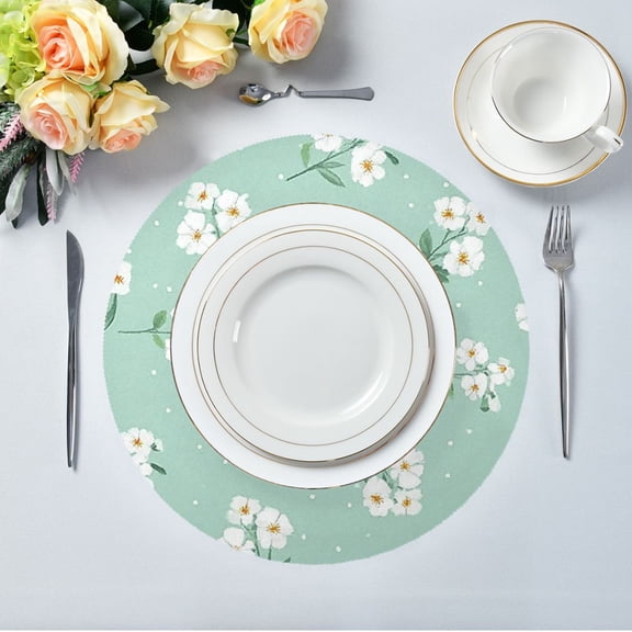 IAUYY Set of 1 Round Placemats for Dining Tables Heat-Resistant and Wear-Resistant DIY Printing Design Table Placemats,Applicable for Christmas Small White Flowers