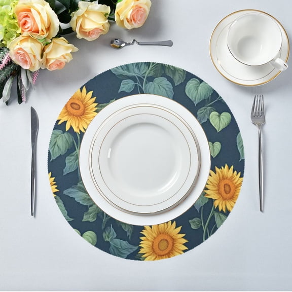 IAUYY Set of 1 Round Placemats for Dining Tables Heat-Resistant and Wear-Resistant DIY Printing Design Table Placemats,Applicable for Christmas Sunflowers with Heart-shaped Leaves