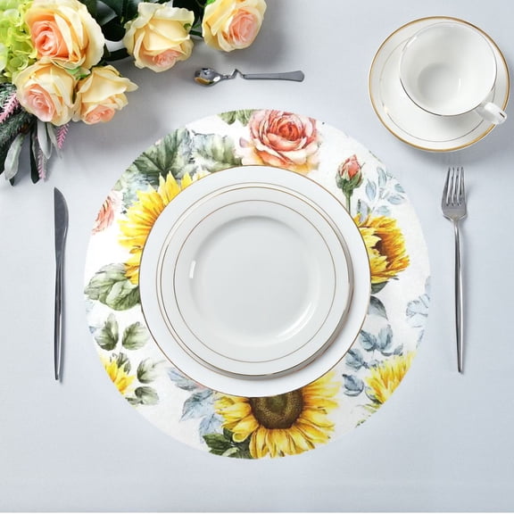 IAUYY Set of 1 Round Placemats for Dining Tables Heat-Resistant and Wear-Resistant DIY Printing Design Table Placemats,Applicable for Christmas Sunflowers and Roses