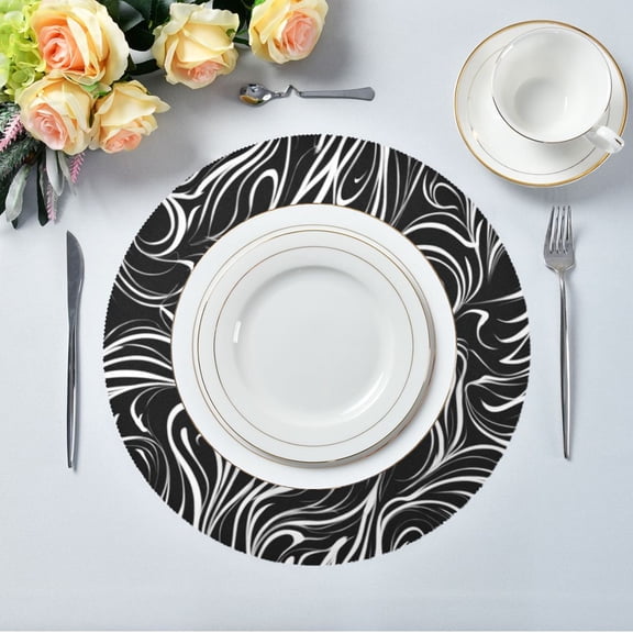 IAUYY Set of 1 Round Placemats for Dining Tables Heat-Resistant and Wear-Resistant DIY Printing Design Table Placemats,Applicable for Christmas White Swirling Pattern
