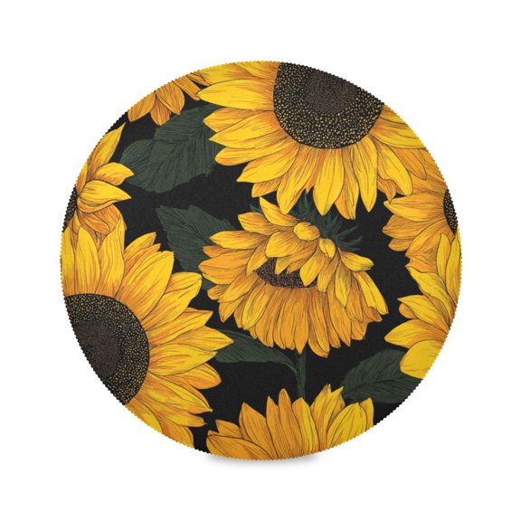 IAUYY Set of 1 Round Placemats for Dining Tables Heat-Resistant and Wear-Resistant DIY Printing Design Table Placemats,Applicable for Christmas Yellow Sunflower