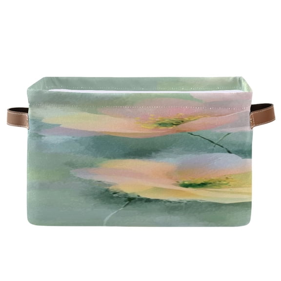 IAUYY Set of 1 Storage Cubes with Handles-Not Prone to Deformation Canvas Storage Baskets for Bedroom Closet Living Room Decorative Storage Baskets Pastel Floral Watercolor Style