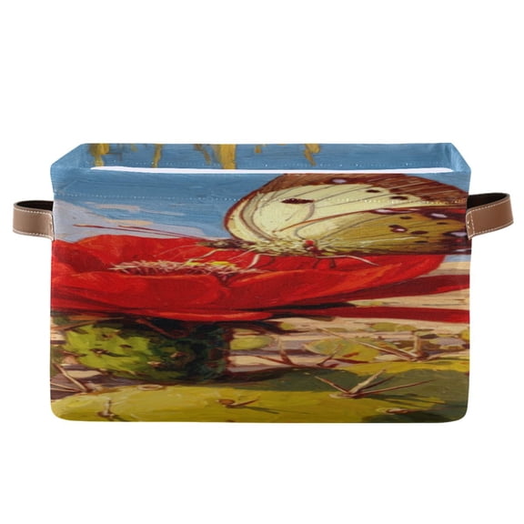 IAUYY Set of 1 Storage Cubes with Handles-Not Prone to Deformation Canvas Storage Baskets for Bedroom Closet Living Room Decorative Storage Baskets Red Flower in The Desert