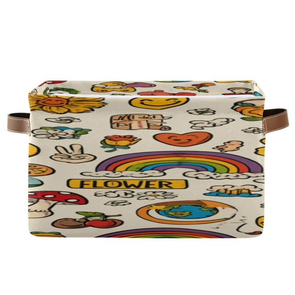 IAUYY Set of 1 Storage Cubes with Handles-Not Prone to Deformation Canvas Storage Baskets for Bedroom Closet Living Room Decorative Storage Baskets Retro Hippie Logo