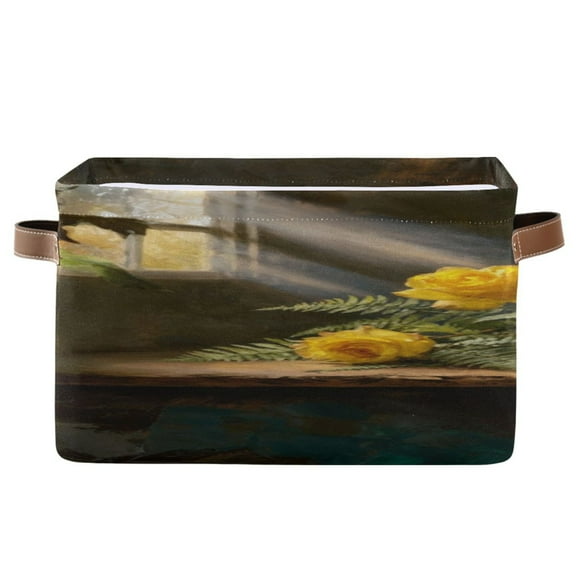 IAUYY Set of 1 Storage Cubes with Handles-Not Prone to Deformation Canvas Storage Baskets for Bedroom Closet Living Room Decorative Storage Baskets Three Yellow Roses