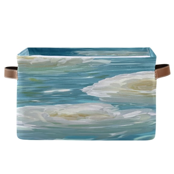 IAUYY Set of 1 Storage Cubes with Handles-Not Prone to Deformation Canvas Storage Baskets for Bedroom Closet Living Room Decorative Storage Baskets White Roses Floating