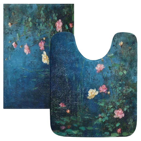 IAUYY Set of 2 Inch Bath Mat Thick Soft Plush Shower Mat TPR Backing Material Non Slip Bath Mats for Bathroom for Tub Shower Hotel Classic Oil Painting