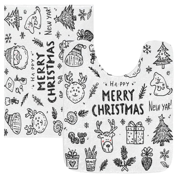 IAUYY Set of 2 Inch Bath Mat Thick Soft Plush Shower Mat TPR Backing Material Non Slip Bath Mats for Bathroom for Tub Shower Hotel Santa Claus and Reindeer Pattern