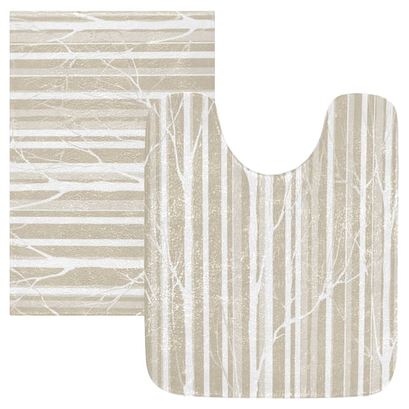 IAUYY Set of 2 Inch Bath Mat Thick Soft Plush Shower Mat TPR Backing Material Non Slip Bath Mats for Bathroom for Tub Shower Hotel White Vertical Stripes