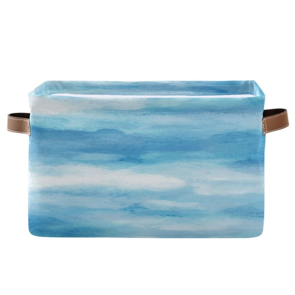 IAUYY Set of 2 Storage Cubes with Handles-Not Prone to Deformation Canvas Storage Baskets for Bedroom Closet Living Room Decorative Storage Baskets Blue and White Watercolor