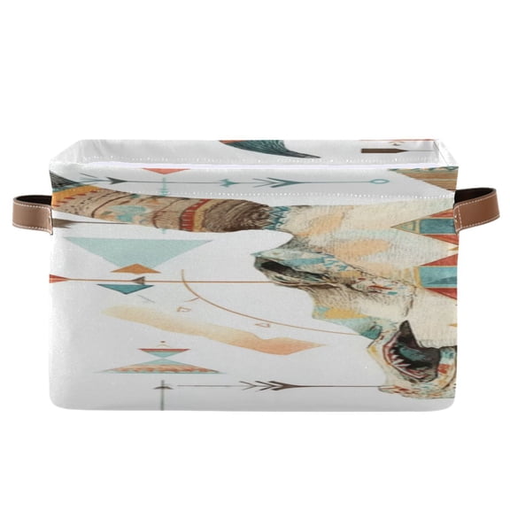 IAUYY Set of 2 Storage Cubes with Handles-Not Prone to Deformation Canvas Storage Baskets for Bedroom Closet Living Room Decorative Storage Baskets Bohemian Style Bull
