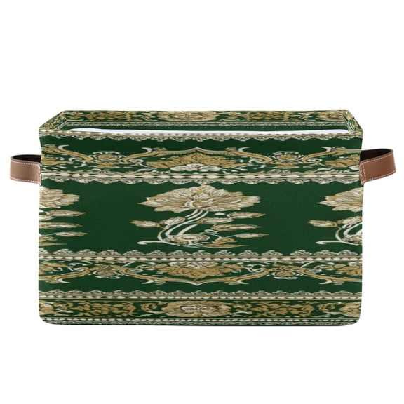 IAUYY Set of 2 Storage Cubes with Handles-Not Prone to Deformation Canvas Storage Baskets for Bedroom Closet Living Room Decorative Storage Baskets Border Design with Floral Motifs